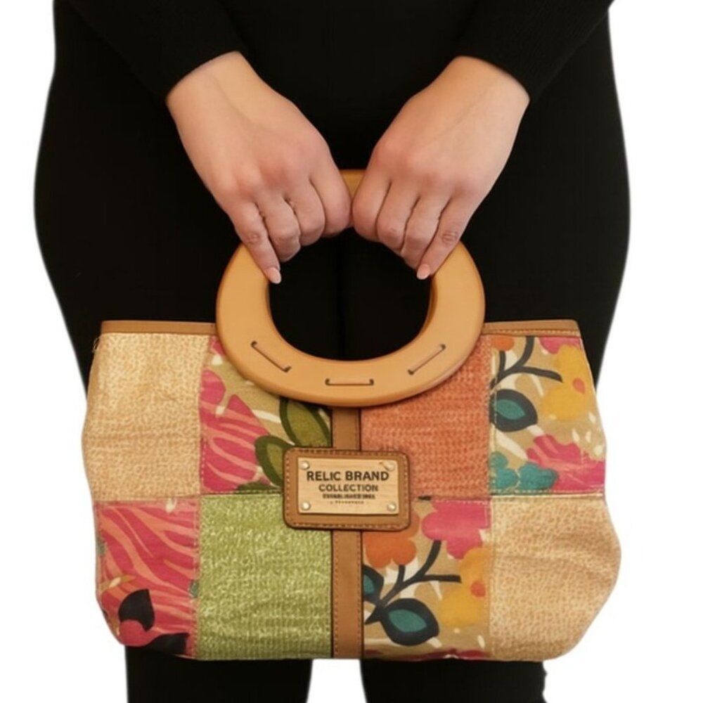 Relic Patchwork Bag Handbag Crossbody Satchel Wooden TOP HANDLE WOMEN'S WOMAN'S